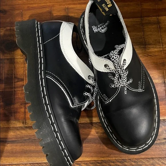 Dr Martens 1461 BEX SMOOTH CONTRAST LEATHER OXFORD BLACK WHITE SHOES 7 M / 8 W - Picture 3 of 13